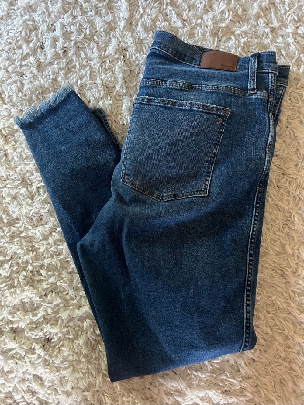 Madewell Dark Blue Skinny Jeans with Frayed Hem